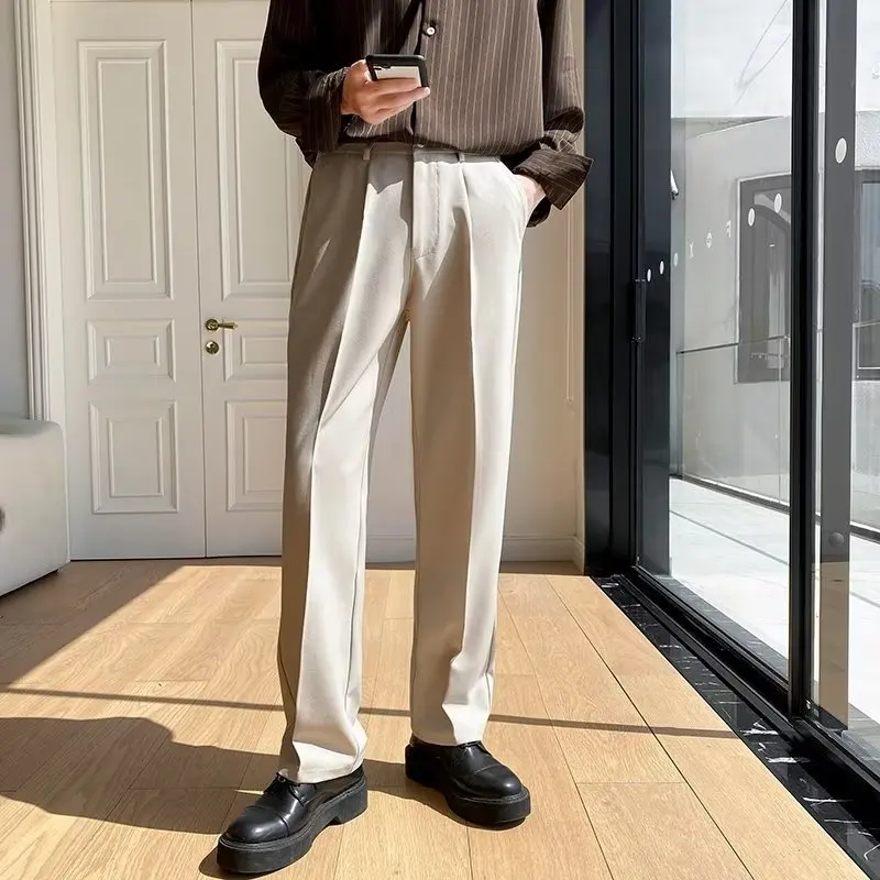 2025 nouveaux hommes pantalons droits mode coréenne costume ample pantalon décontracté drapé Baggy blanc large pantalon mâle Streetwear