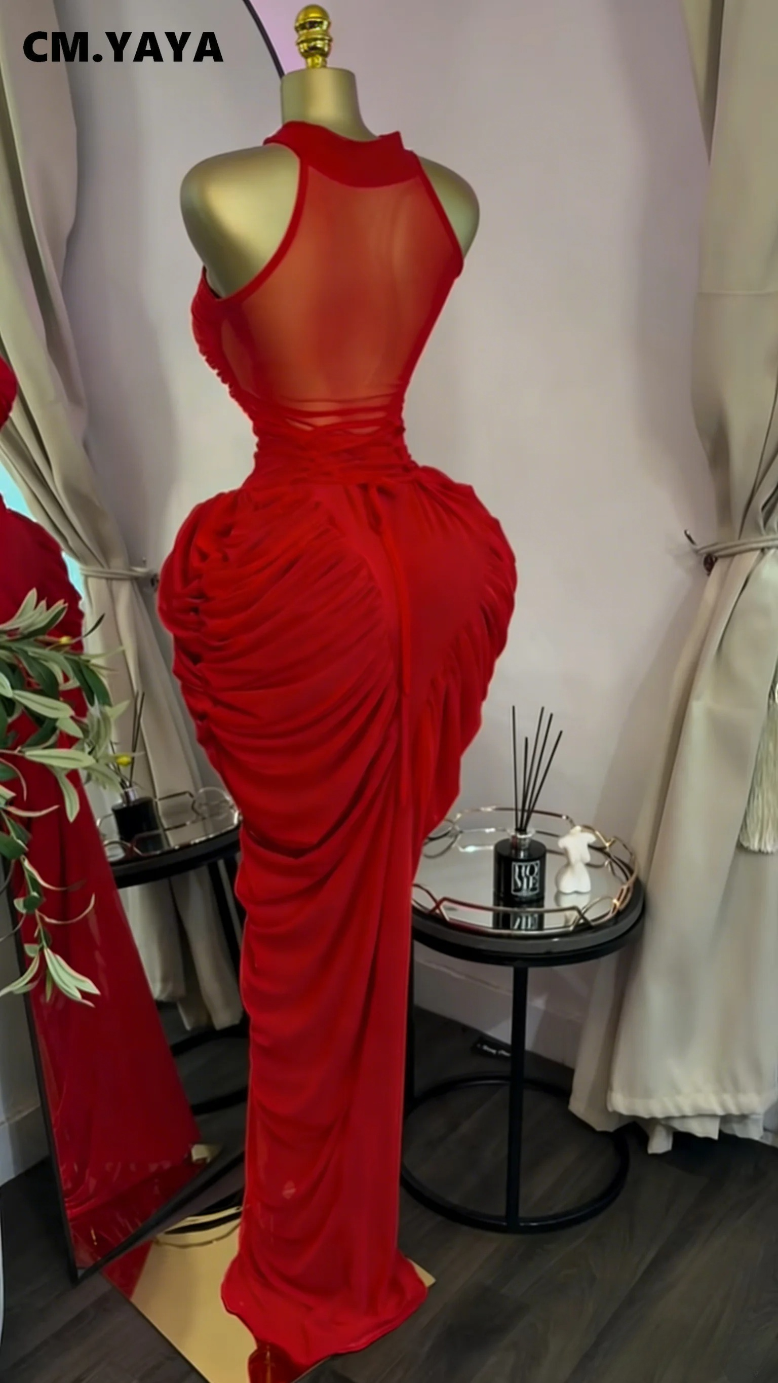 CM.YAYA Robe longue maxi smockée sans manches pour femme, avec patchwork, fronces et lacets, idéale pour les vacances, les soirées et les anniversaires - Vestidos