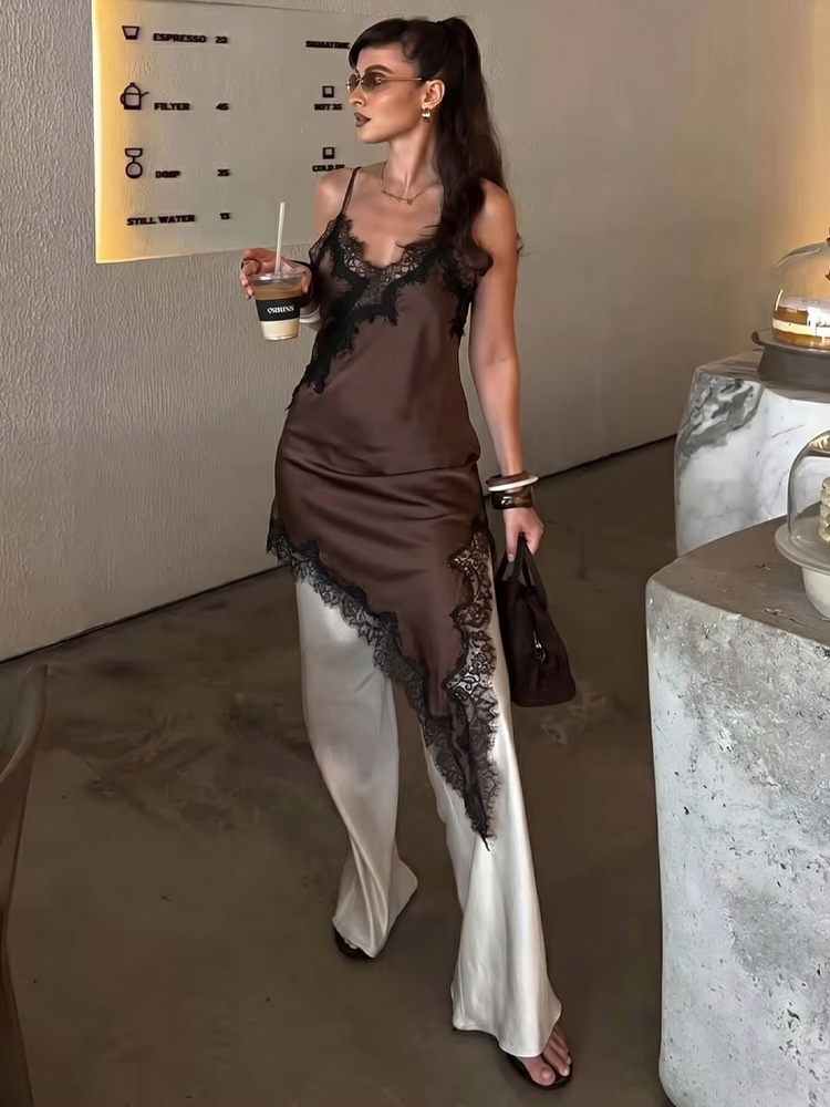 Robe élégante asymétrique pour femme HH, sans manches, dos nu, col en V, robe de mode féminine, robe de plage mini sexy avec empiècements en dentelle