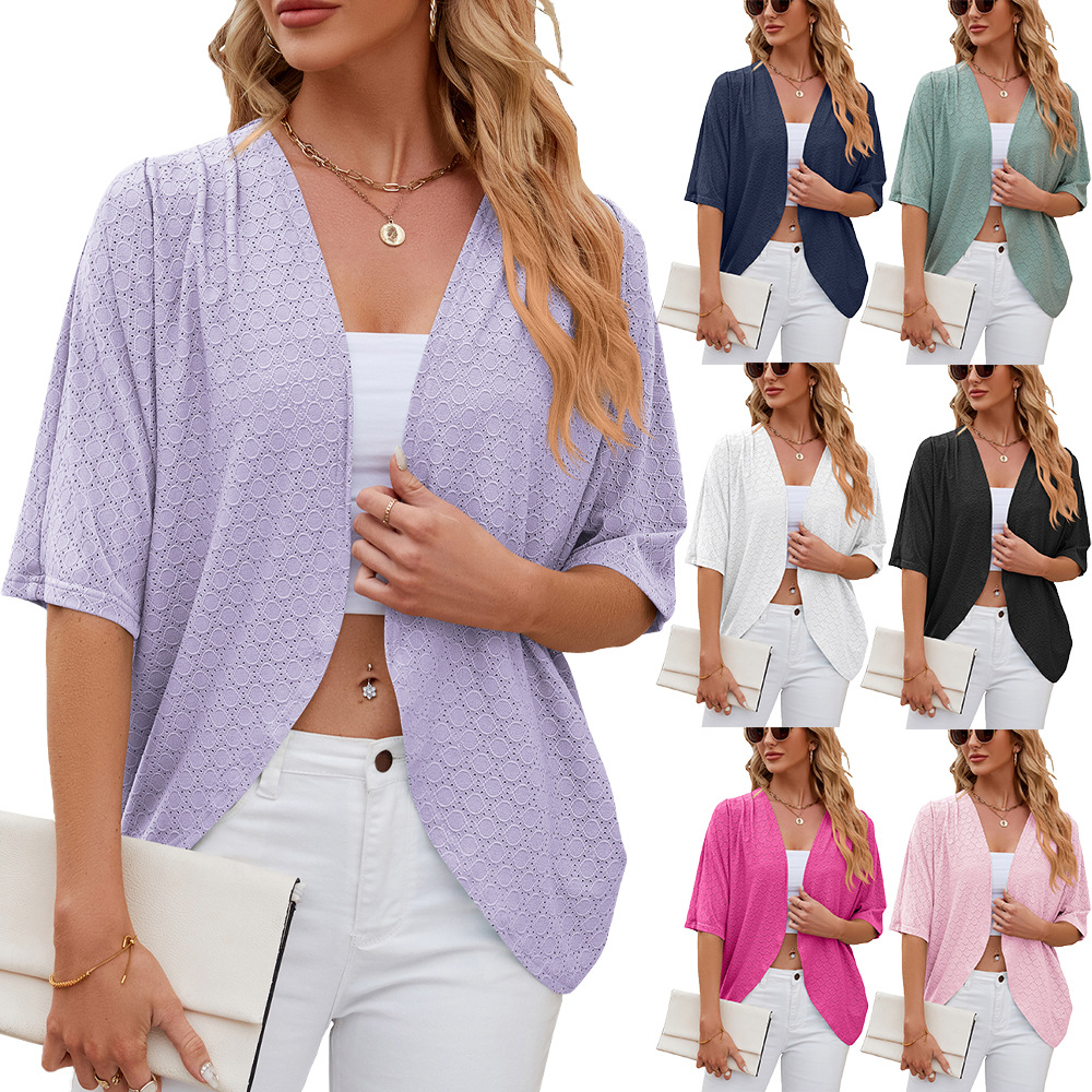 Cardigan court respirant pour femme, élégant, couleur unie, ouvert sur le devant, idéal pour l'été