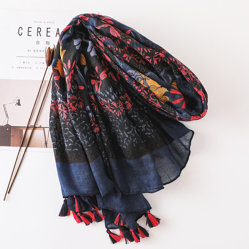 2023 Femmes Mode Petit Polka Floral Gland Viscose Châle Écharpe Imprimé Voile Wrap Bandeau Bufandas Musulman Hijab Sjaal 125*125Cm