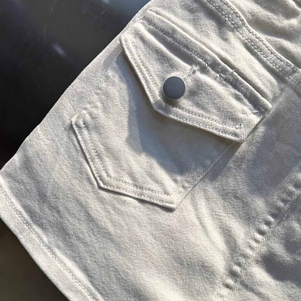 Jupe en jean taille haute ajustée pour femme avec poches, nouvelle collection été 2026, polyvalente, blanche, sexy, coupe trapèze, mini-jupe Y2K streetwear