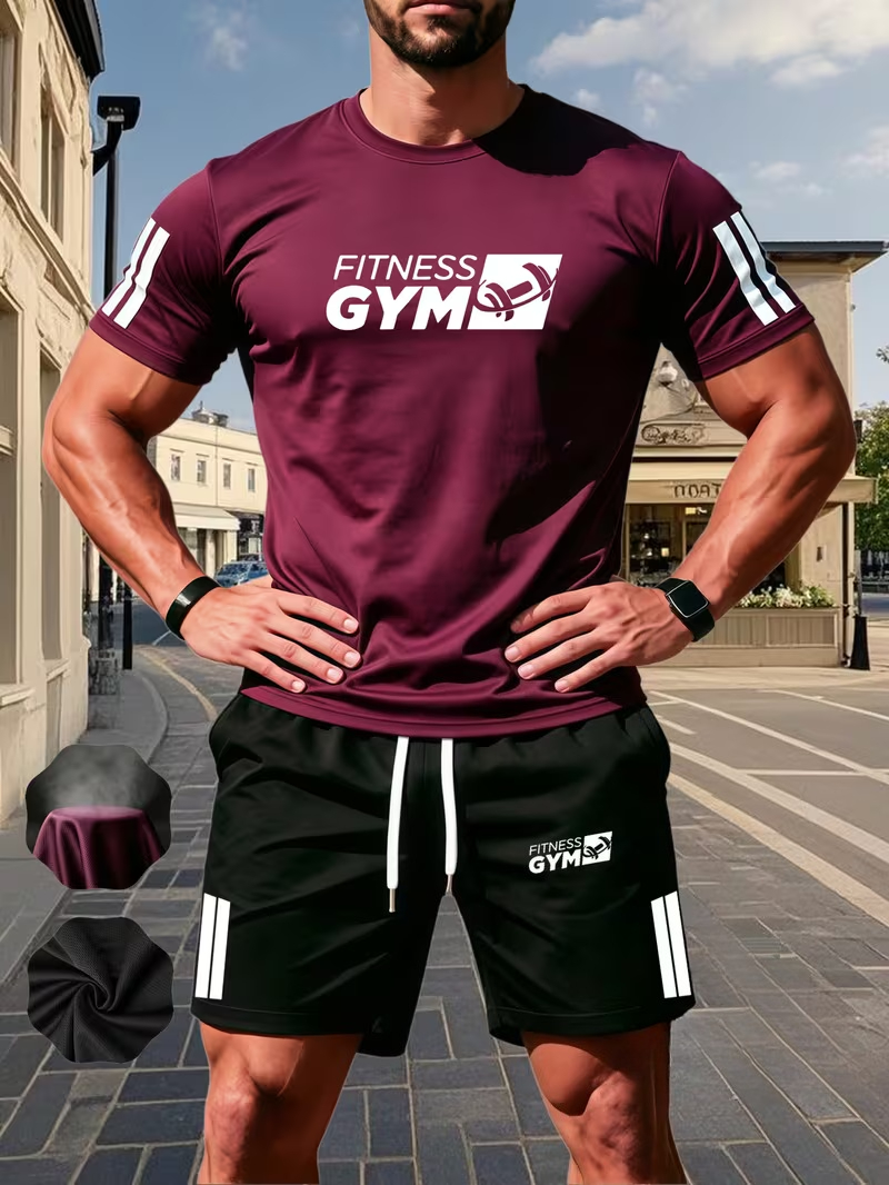 Ensemble sportif deux pièces pour homme : T-shirt à manches courtes et short – Tenue de sport pour la course et le fitness – Promotion estivale – Nouveauté très demandée
