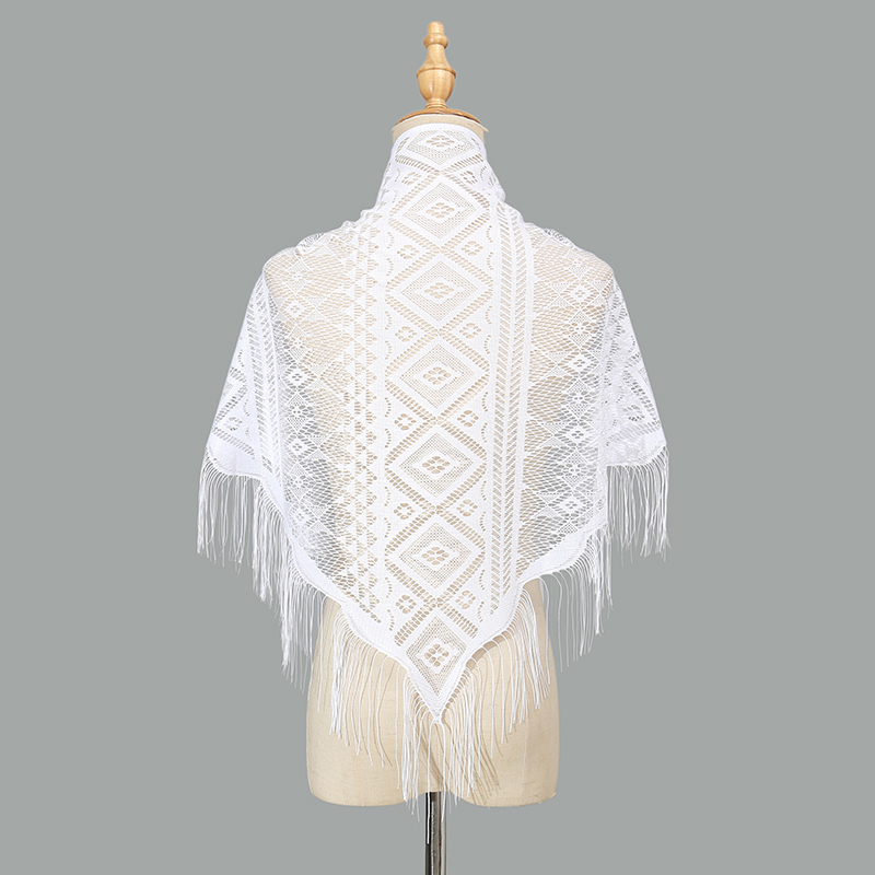 Écharpe triangulaire à glands élégants pour femmes, châles de prière en polyester, écharpe en dentelle pure pour documents d'église, écharpes de mariage, châle transparent