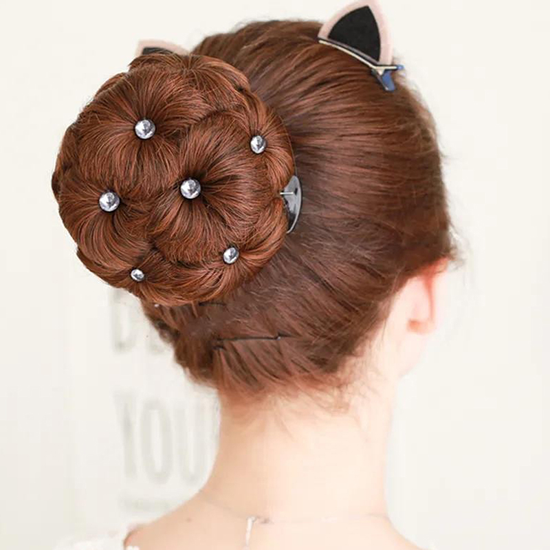 Chignon synthétique avec strass colorés et brillants pour femme, pince à cheveux en forme de bourgeon, pince à queue de cheval réaliste, outils de coiffure