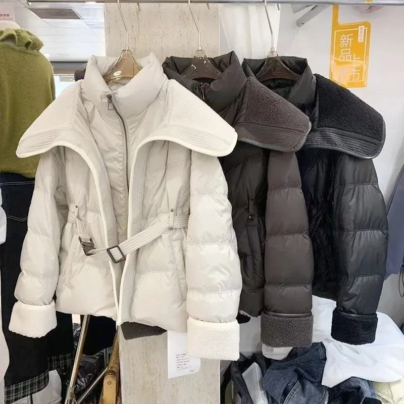 Manteau court pour femmes, nouvelle collection automne-hiver 2026, veste en coton et laine d'agneau, tendance, élégante, chaude, décontractée et amincissante.