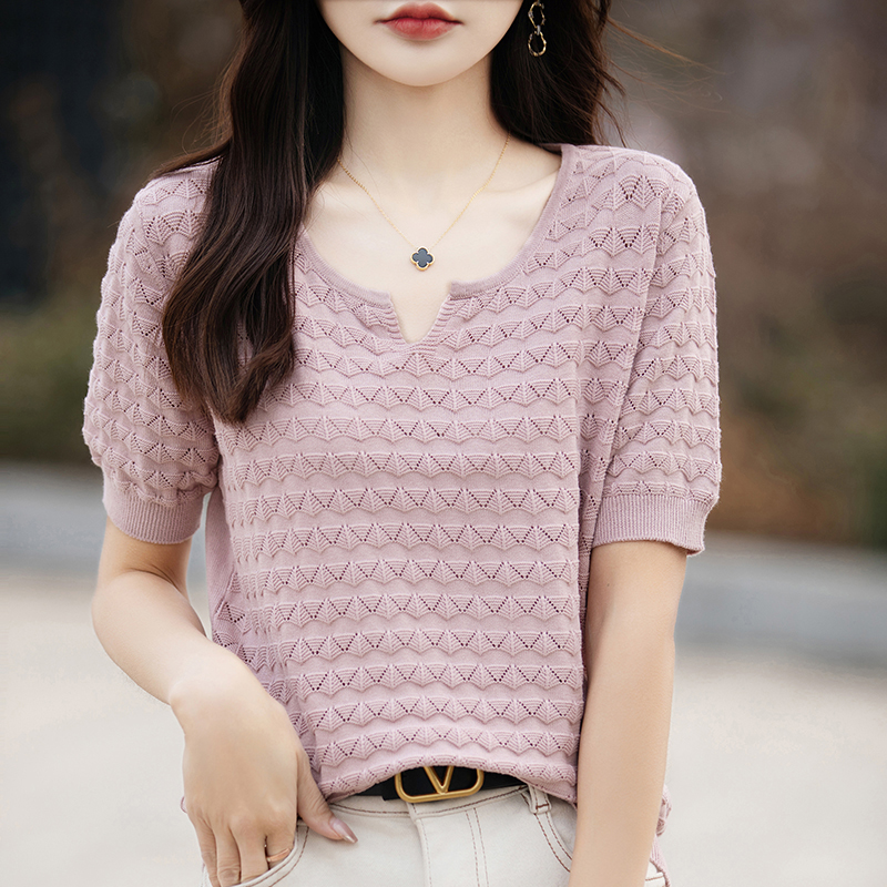 T-shirt en pur coton à manches courtes pour femmes, t-shirts décontractés, pull à col en V, monochromatique, été, mode Y, nouveau, 100%