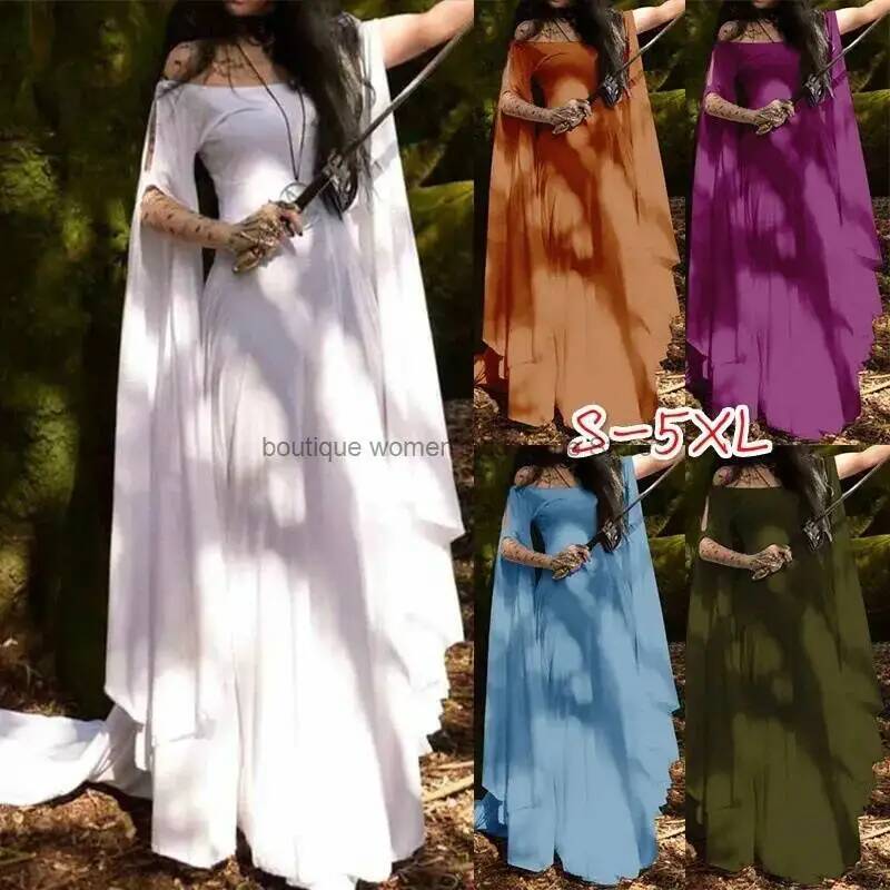 Cos Halloween Costume femmes robe robes médiévales fête à manches longues col rond ceinture robe pour femme