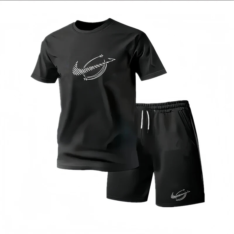 Nouvel ensemble de vêtements de sport d'été pour hommes, t-shirt à manches courtes et short, deux pièces, respirant et à séchage rapide, vêtements décontractés.