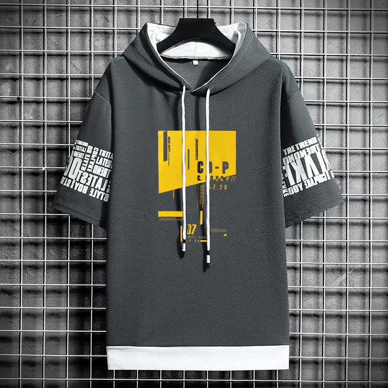 Sweats à capuche de style coréen pour hommes, Streetwear à la mode, Sweats à capuche à demi-manches, Sweats à capuche PVD pour hommes, Imprimés Harajuku décontractés, Vêtements pour hommes, Nouveau