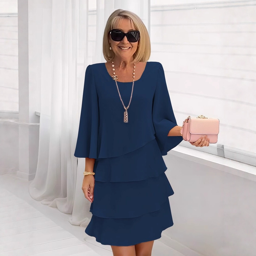 Robe mi-longue à volants pour femmes, décontractée, mode d'été, couleur unie, col rond, élégante, 2025