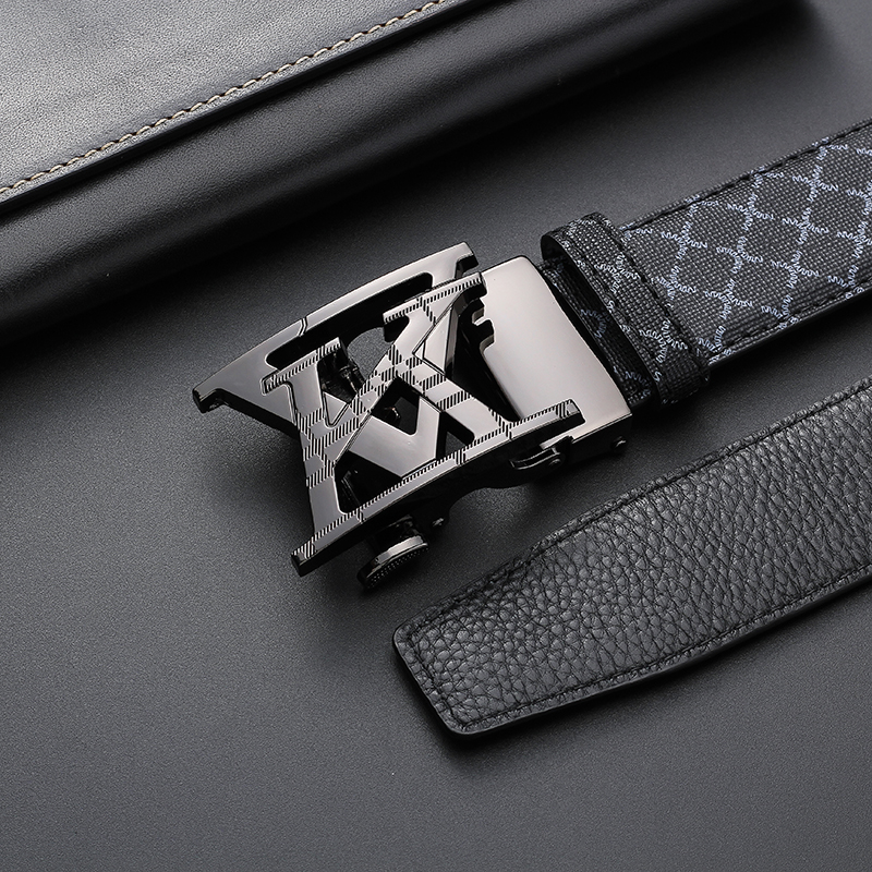 Ceinture de luxe pour homme à boucle automatique, motif écossais, en cuir PU, pour affaires et décontracté, ceintures de créateur pour hommes et jeans