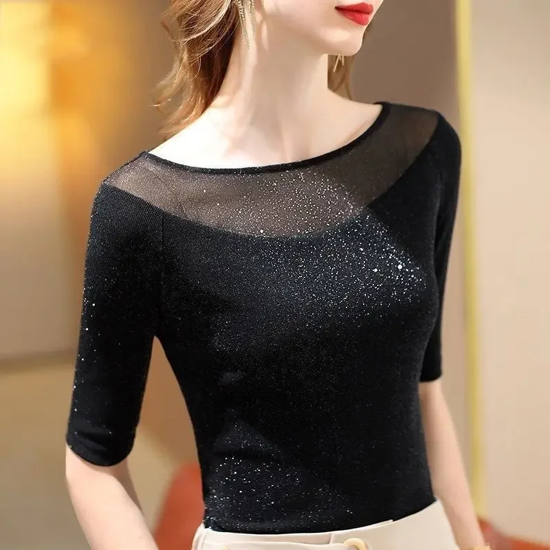 Robe de danse latine pour femme, costume de danse en ligne, hauts de danse latine, tenue de danseuse de salon, chemise moderne pour femme en maille scintillante et brillante