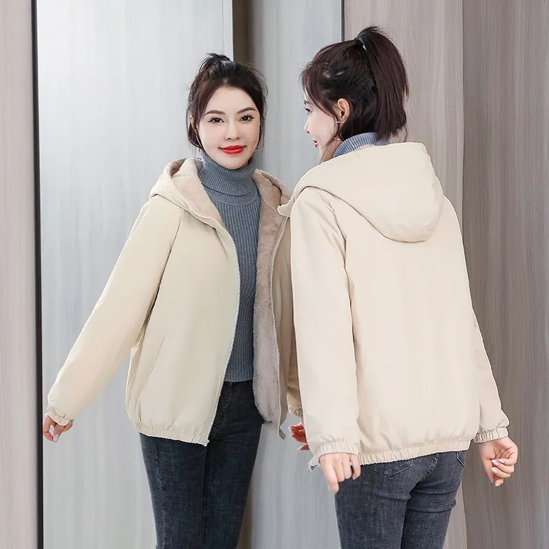 Ajouter du manteau rembourré en velours femmes 2025 hiver vêtements d'extérieur à capuche dames chaud veste rembourrée en coton nouvelle mode pardessus court femme haut