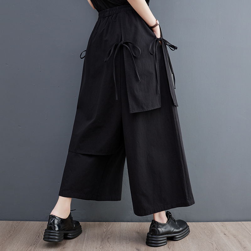 Pantalon jupe décontracté vintage taille haute en coton noir pour femme, coupe ample, printemps-été-automne, style streetwear 2026