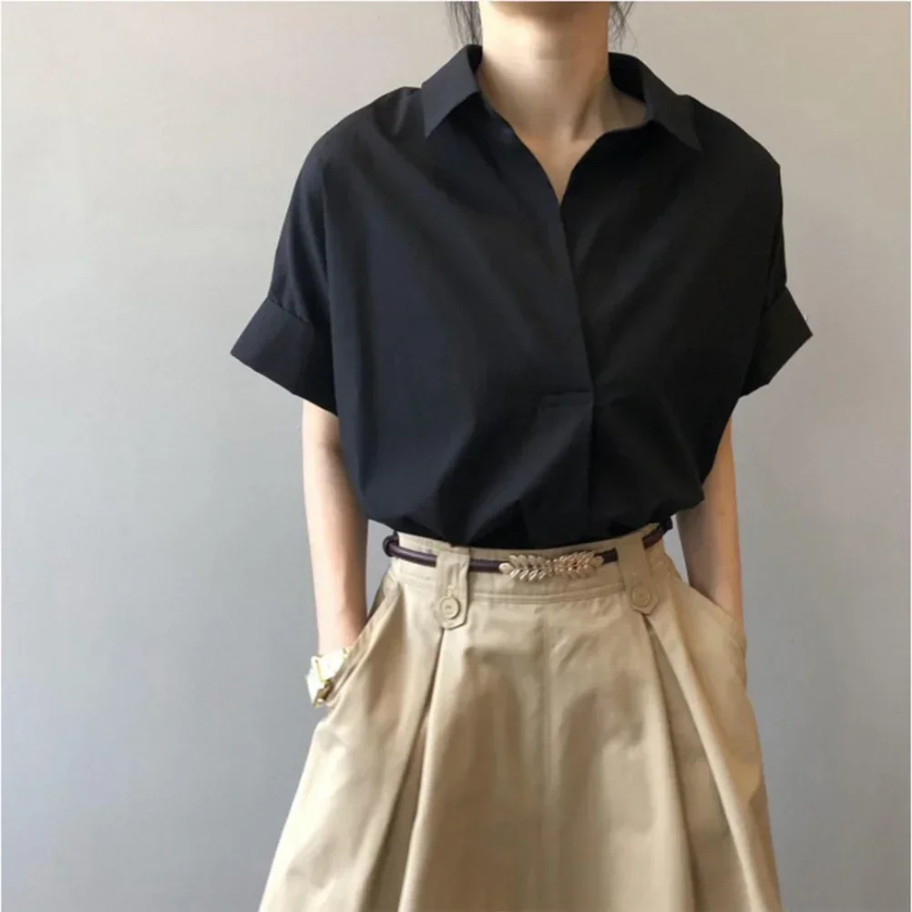 Chemisiers pour femmes, respirants, simples, manches courtes chauve-souris, chemises à col à séchage rapide, couleur unie, vêtements féminins, printemps été
