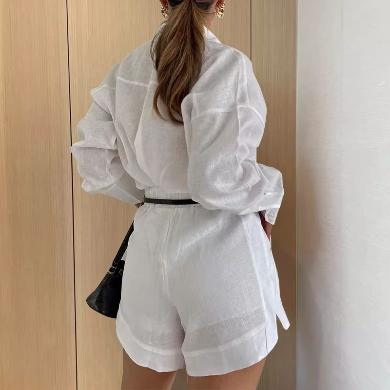 Ensemble 2 pièces à manches longues pour femmes, décontracté, Simple, poches à boutons, pantalon court avec dessus de chemise, costume à la mode, tenues féminines, été 2024