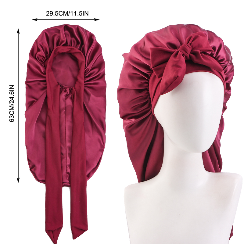 Nouveau Bonnet Long élastique en Satin soyeux, Bonnet de sommeil pour femmes, Bonnets de soins capillaires avec bandeau extensible, Bonnet de sommeil pour tresses, cheveux bouclés