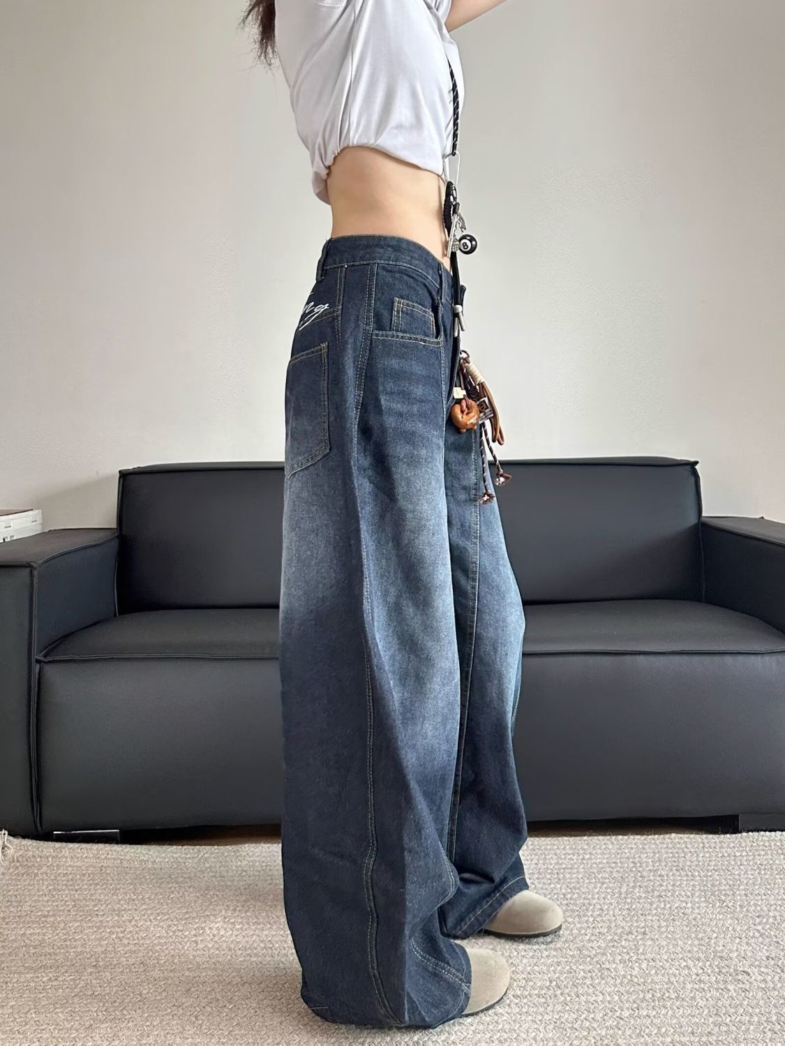 Jean Patchwork brodé pour femmes, élégant, Chic, Vintage, drapé délavé, Denim, droit, coupe ample, amincissant, polyvalent