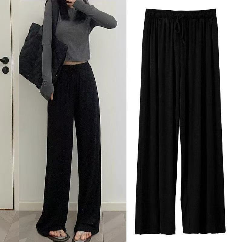 Pantalon pour femme grande taille en modal et soie glacée, taille haute, jambe large, fluide, ample et droit, style streetwear décontracté, pour l'été