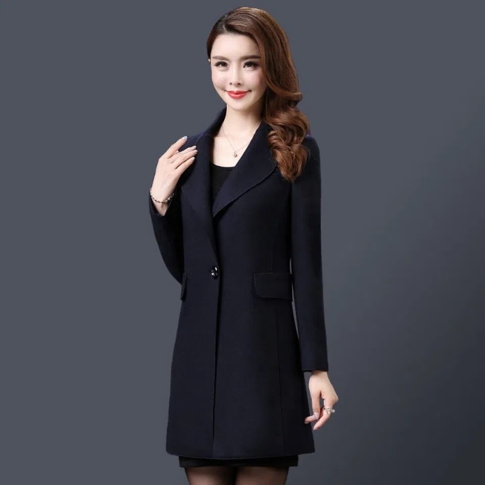 Manteau en laine élégant mi-long pour femme, mode automne-hiver, coupe ajustée, style coréen, décontracté, confortable, tissu polyester