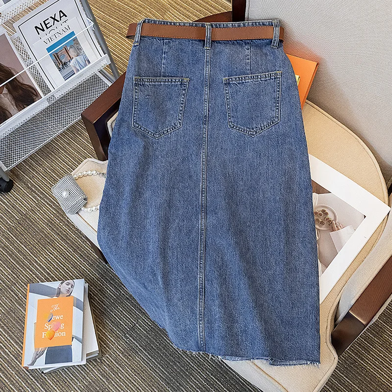 Jupe en jean taille haute amincissante avec fente latérale pour femmes, robe polyvalente mi-longue en forme de A, nouvelle collection été 2023