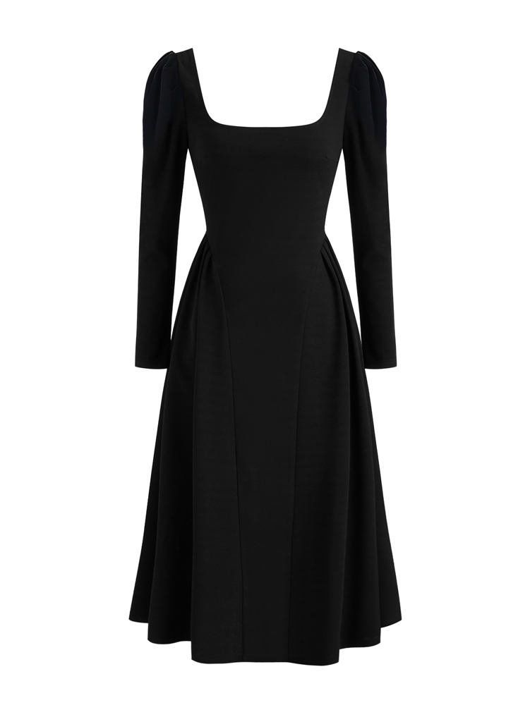 Robe pull à col carré pour femme, style décontracté et élégant, manches longues, couleur unie, polyester, nouvelle collection 2025