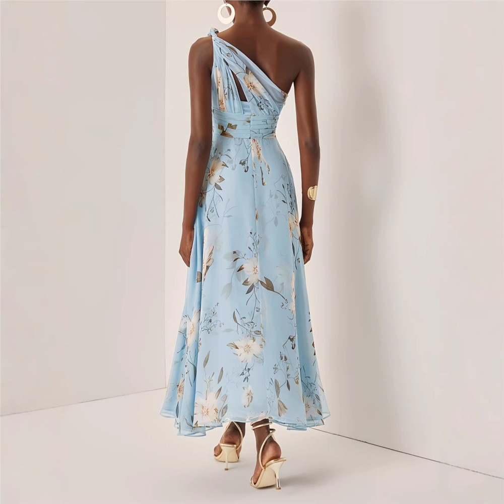 Nouvelles Robes 2026 pour Femme – Élégante Robe de Soirée Asymétrique à Imprimé Floral, Sans Manches, Confortable et Style Simple