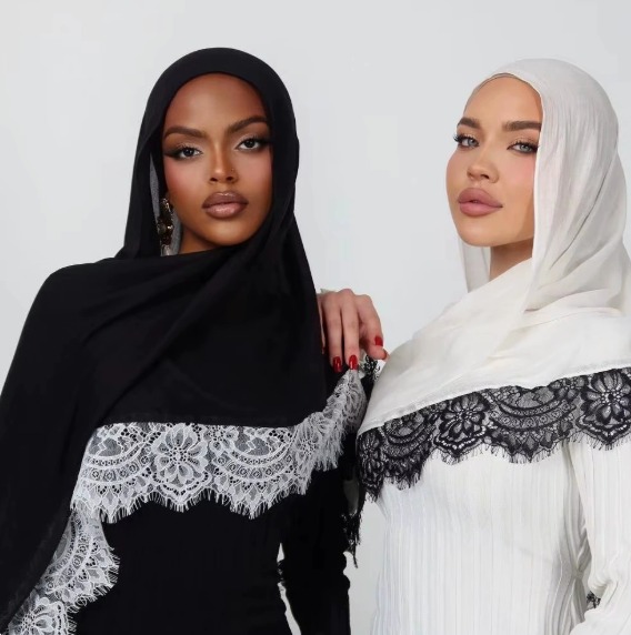 Hijab en rayonne, coton et modal avec dentelle, châles de mode pour femmes, foulards, couvre-chefs, voiles, bandeaux islamiques, turbans du Ramadan