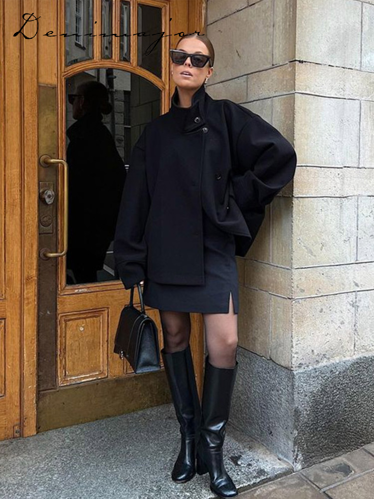 Manteau court en laine pour femme, décontracté, ample, revers, simple boutonnage, manches longues, veste épaisse, automne hiver, dame élégante, Streetwear, 2025