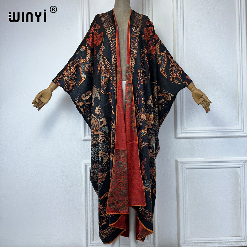 WINYI Abaya ouverte de haute qualité à impression double face, manteau de luxe Dubaï, vêtement de plage, élégant cardigan musulman, kimono, robe maxi