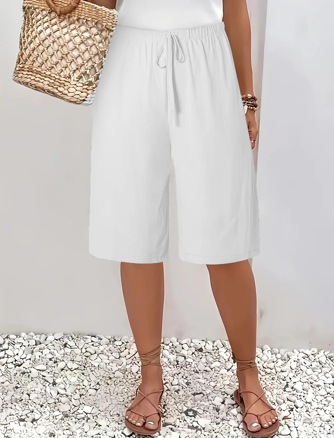 Pantalon cinq-quarts décontracté pour femmes, couleur unie, taille moyenne, vêtements de Style européen et américain pour femmes