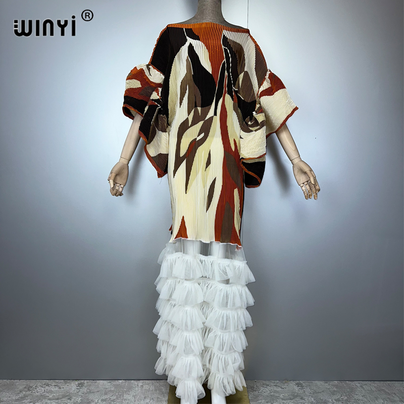 WINYI Robe ample plissée élastique, paréo de plage, kaftan, abaya, robe de soirée de luxe Dubaï, abaya pour femme musulmane