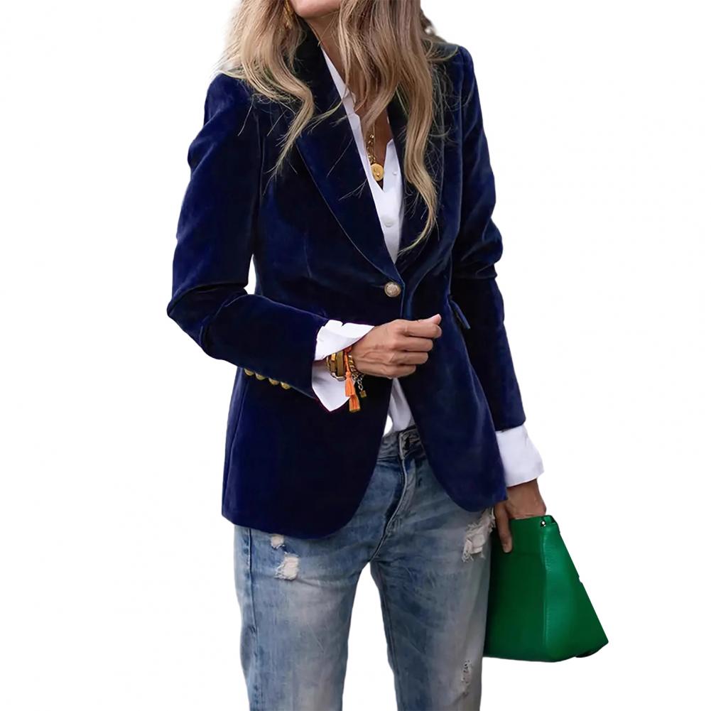 Manteau de costume en velours, manches longues, col cranté, veste de costume, bouton unique, vêtements d'extérieur de bureau, vêtements de style polyvalents