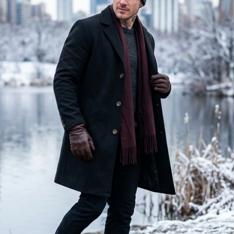 Nouveau manteau long en tissu mélangé pour homme - Fermeture à un seul bouton |   Veste de costume style business-casual et streetwear pour homme, hiver
