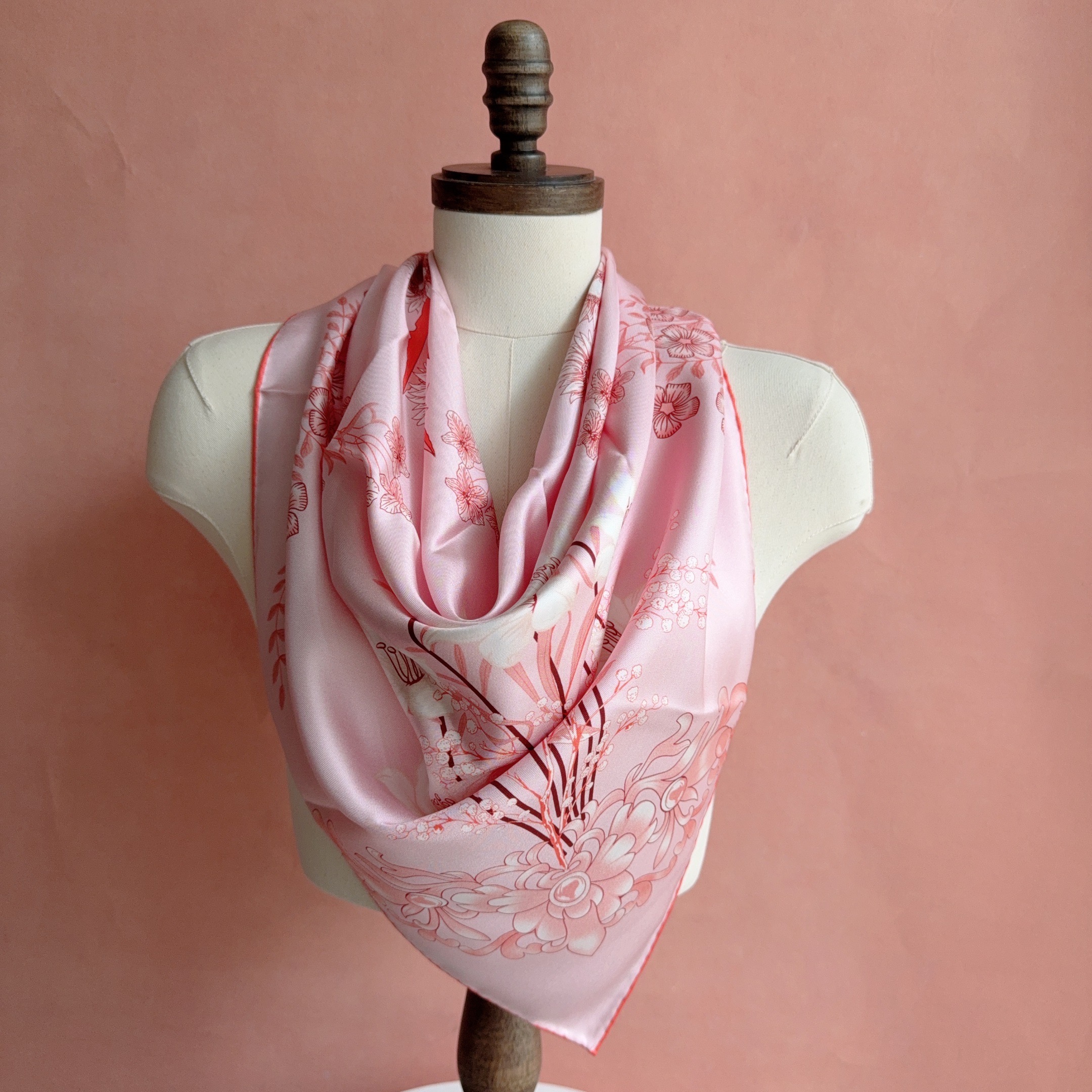 Foulard en soie de mûrier rose pour femme, 18 mm, épaissi, imprimé floral, 90x90, luxe, haute qualité, écharpe pour femme