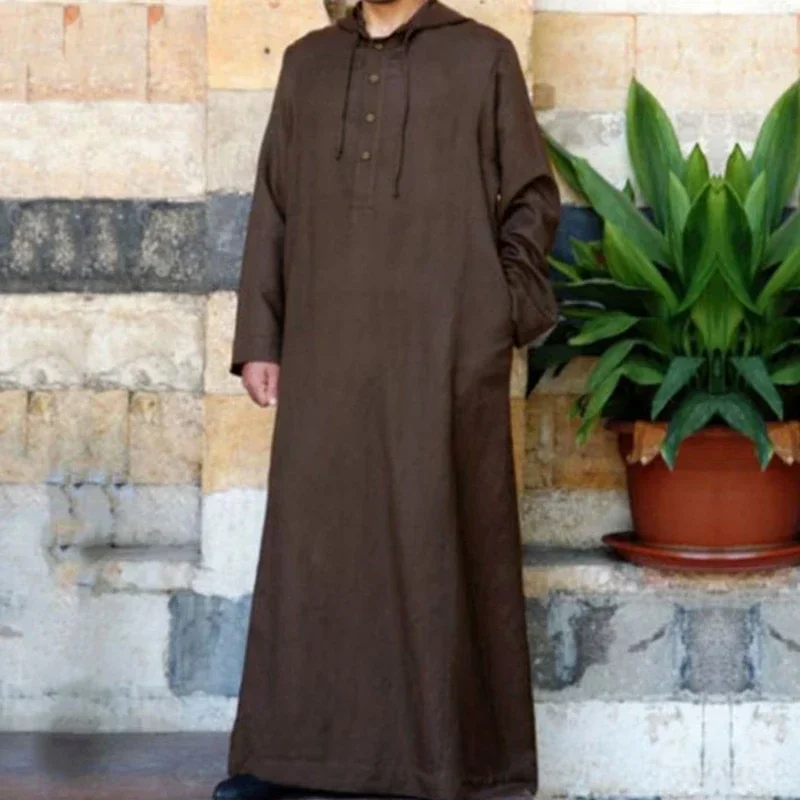 Hommes à capuche mode musulmane arabe saoudien pour hommes à manches longues Thobe vêtements islamiques Robe solide caftan haut Islam habitude vêtements ethniques