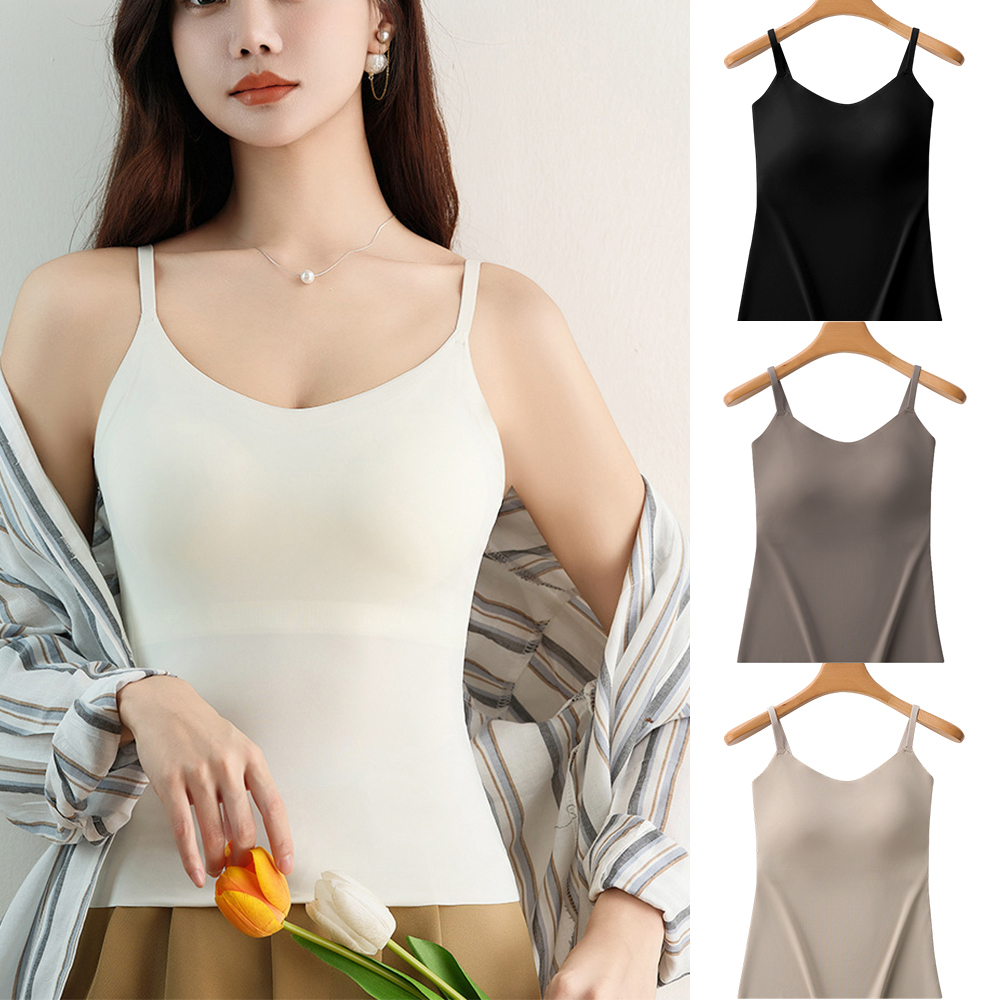 Débardeur long femme tendance à col en V, dos élégant, avec soutien-gorge intégré et bonnets fixes, pour l'été, à porter seul ou en sous-vêtement