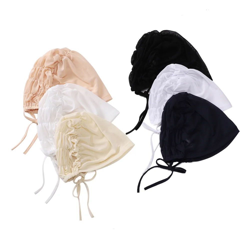 Casquettes Turban de couleur unie pour femmes musulmanes, maille intérieure, Hijab, sous-écharpe extensible islamique, Bonnets, enveloppes de tête, foulards d'été 
 ﻿