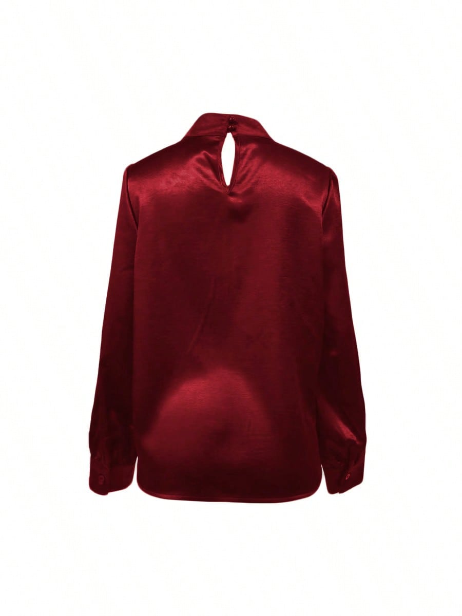 Chemise en satin unie à manches longues pour femme, élégante et tendance, idéale pour le bureau, la maison, le quotidien, les vacances, les rendez-vous et toutes les saisons.