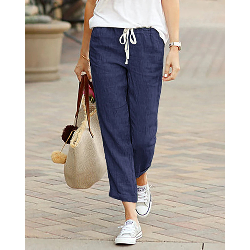 Pantalon décontracté femme 2026 printemps-été, couleur unie, taille haute, cordon de serrage, élastique, longueur cheville, poches, style sarouel