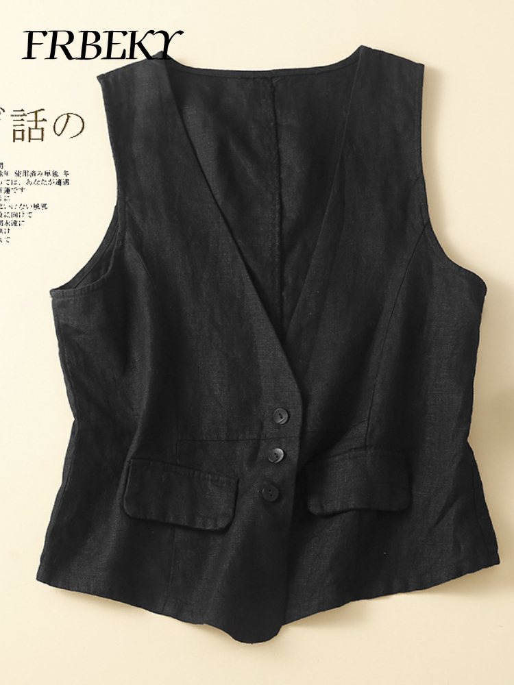 Glafor-Veste en Coton et Lin pour Femme, Streetwear observateur et Vintage, Col en V, Décontracté, FibrThin, Été