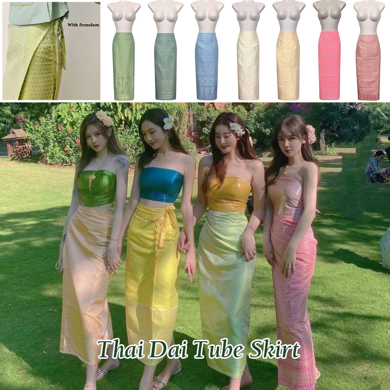NOUVEAU - Robe traditionnelle thaïlandaise pour femmes, jupe tube taille haute, style Dai de Xishuangbanna, costume de danse ethnique pour festival et fête en Malaisie