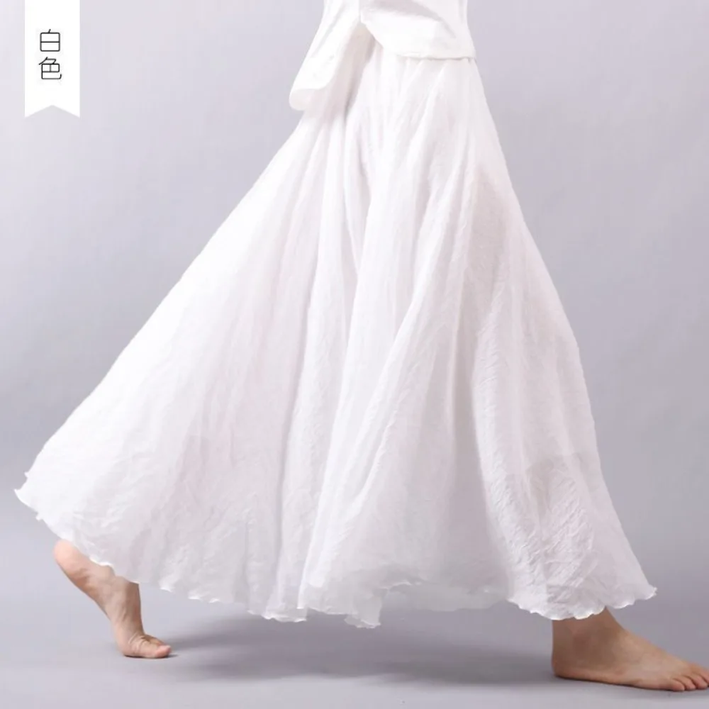 Jupes longues en lin et coton pour femmes, style Y2k, taille élastique, plissées, maxi, plage, bohème, vintage, été, Faldas Saia Harajuku