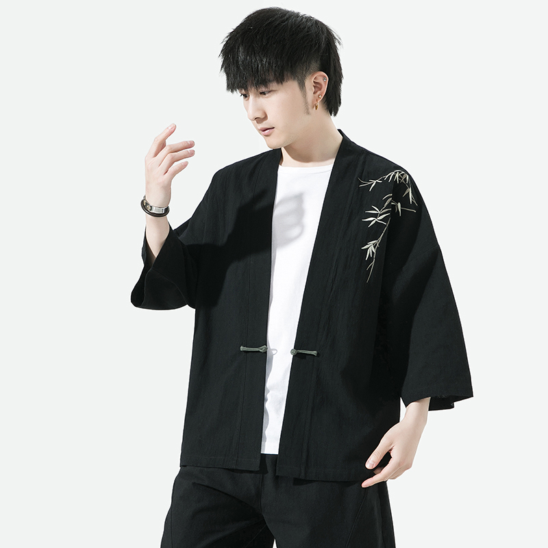 Kimono japonais brodé pour hommes, cardigan d'été, costume de samouraï, vêtements Bomboo, chemise kimono, manteau décontracté MiHaori, 2023