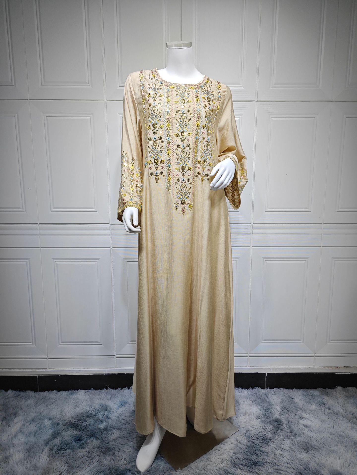 Abaya Dubaï, mode printemps-été, robe longue pour femmes, manches longues, col en V, polyester, broderie, soirée, abaya longue, kaftan, robe musulmane