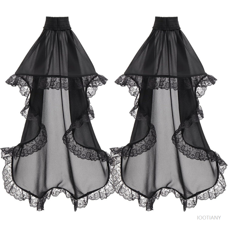 Manches gothiques fines monocouches en mousseline de soie, bord en dentelle, Halloween, blanc, noir, Lolita Victoria avec manches trompette, accessoires de mariage