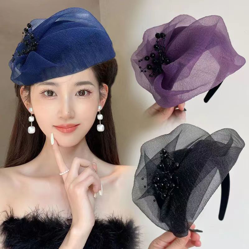 Bandeau de sauna élégant demi-chapeau pour femmes et filles, cerceau de cheveux rétro français, bandeau QueParty, vêtements de sauna de tempérament, accessoires pour cheveux
