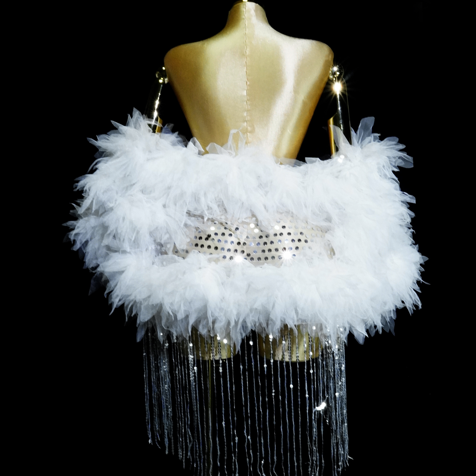 Manteau en dentelle blanche transparente à franges pour femme, élégant, pour bal de promo, tenue de scène pour chanteuse, soirée, anniversaire, boîte de nuit
