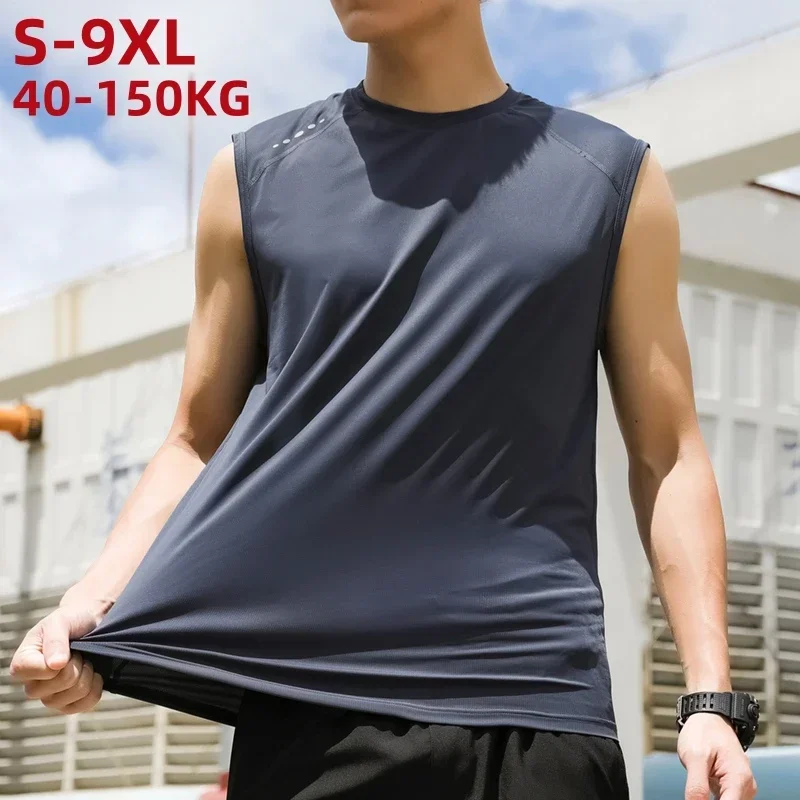 Débardeur basique pour hommes, grande taille 7xl 8xl 9xl, été, solide, noir, blanc, t-shirt sans manches, t-shirt de gymnastique, vêtements de sport, gilet surdimensionné